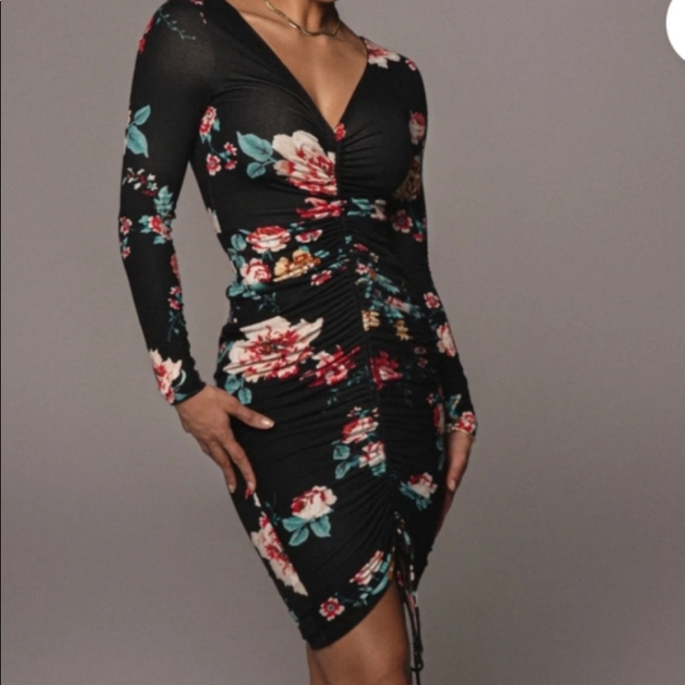 Jluxlabel Black Floral Ruched Dress